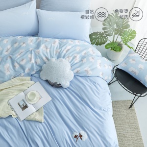 LOVO 罗莱生活出品四件套纯棉床上四件套双人全棉床上用品床单被罩套件 暖风清野 1.8米床(被套220x240cm)