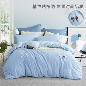 LOVO 罗莱生活出品四件套纯棉床上四件套双人全棉床上用品床单被罩套件 暖风清野 1.8米床(被套220x240cm)
