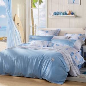 LOVO 罗莱生活出品四件套纯棉床上四件套双人全棉床上用品床单被罩套件 海边拾光 1.5米床（被套200x230cm）