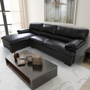 顾家家居美式真皮沙发头层牛皮美式皮沙发客厅皮艺组合家具1298【30天发货】 魅影黑【1+3+躺左】 组合