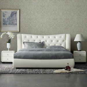 顾家家居   皮床 头层牛皮双人床结婚床软床卧室家具DK.B118【30天发货】 本白色【含排骨架】 1800*2000