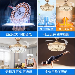 韩御轻奢灯带电风扇 隐形风扇灯客厅餐厅卧室吊扇灯 饭厅带灯吊扇电扇电灯扇 家用一体带风扇的吊灯 42寸-金色南瓜 LED变光 遥控 轻奢