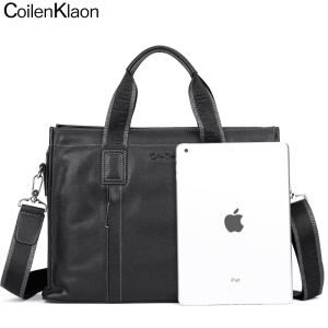 CoilenKlaon公文包男头层牛皮办公商务包真皮男士手提包电脑公务手拎包休闲皮包大容量男包 黑色CK130