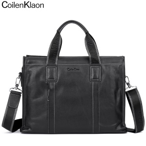 CoilenKlaon公文包男头层牛皮办公商务包真皮男士手提包电脑公务手拎包休闲皮包大容量男包 黑色CK130