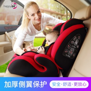 贝蒂乐汽车儿童安全座椅0-4-12岁宝宝婴儿小孩车载安全椅可坐躺简易折叠便携增高垫 红黑色