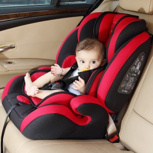 贝蒂乐汽车儿童安全座椅0-4-12岁宝宝婴儿小孩车载安全椅可坐躺简易折叠便携增高垫 红黑色
