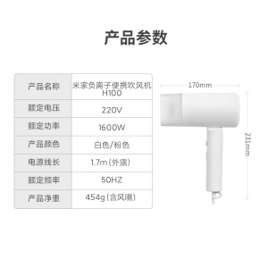 米家 小米电吹风机家用吹风筒 负离子护发 大功率速干  便携可折叠 H100 白色