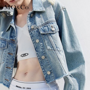 杨幂同款MOCO2021夏新款土耳其棉史努比系列牛仔短外套 摩安珂 牛仔浅蓝色 S/160