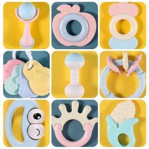 育儿宝 婴儿玩具0-1岁新生儿手摇铃铛可咬牙胶宝宝婴幼儿童四六个月 可水煮抓握摇铃【收纳盒装】+不倒翁+牙胶球+拨浪鼓