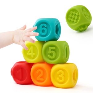 育儿宝 宝宝软胶积木可咬抓握益智婴儿玩具0-1岁9个月半 软胶积木10件套