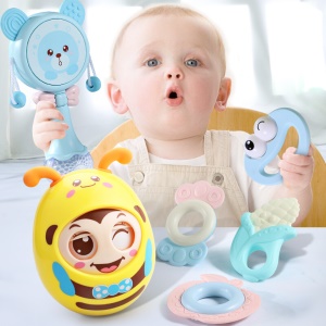 育儿宝 婴儿玩具0-1岁新生儿手摇铃铛可咬牙胶宝宝婴幼儿童四六个月 可水煮抓握摇铃【收纳盒装】+不倒翁+牙胶球+拨浪鼓
